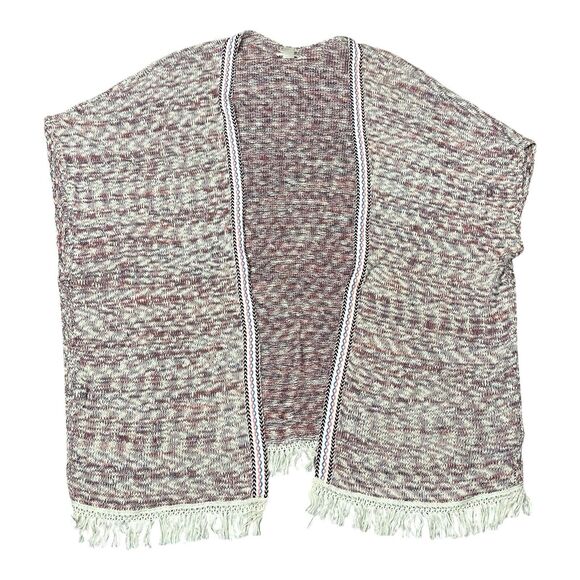 Westbound Plus 2X Shawl Poncho Cardigan Fringe Tribal Trim Boho Knit Sweater - Picture 5 of 7